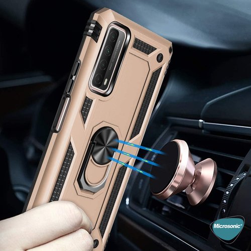 Microsonic Huawei P Smart 2021 Kılıf Military Ring Holder Rose Gold