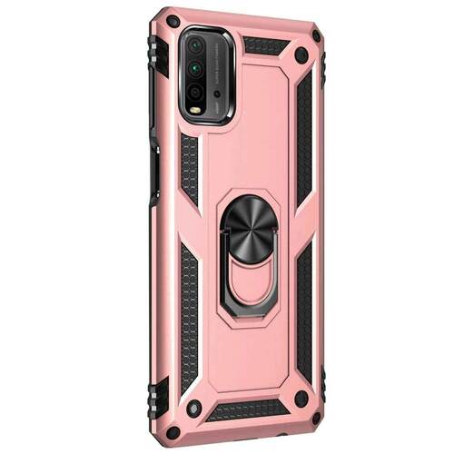 Microsonic Xiaomi Redmi 9T Kılıf Military Ring Holder Rose Gold