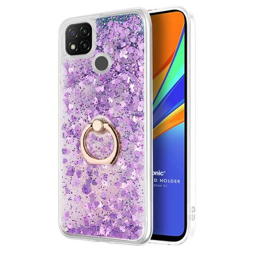 Microsonic Xiaomi Redmi 9C Kılıf Glitter Liquid Holder Mor