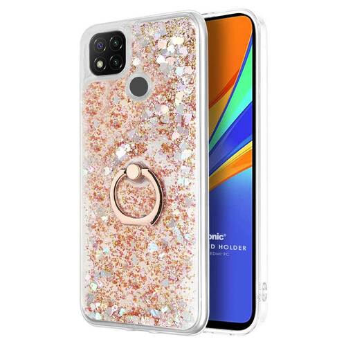 Microsonic Xiaomi Redmi 9C Kılıf Glitter Liquid Holder Gold