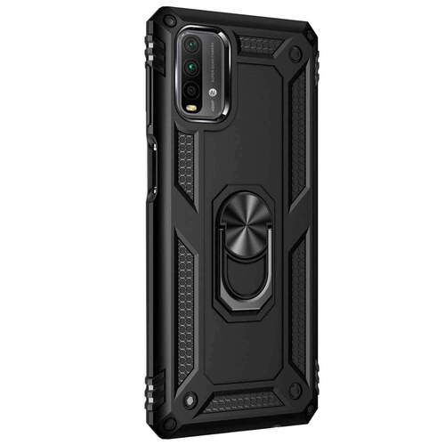 Microsonic Xiaomi Redmi Note 9 4G Kılıf Military Ring Holder Siyah