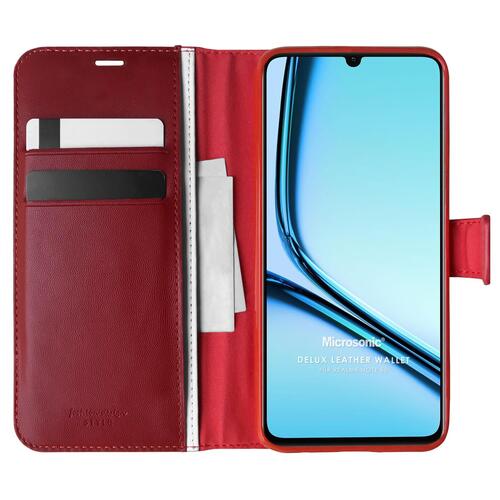 Microsonic Realme Note 50 Kılıf Delux Leather Wallet Kırmızı