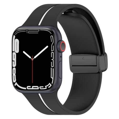 Microsonic Apple Watch Series 7 45mm Kordon Ribbon Line Siyah Beyaz