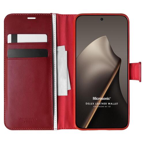 Microsonic Xiaomi 15T Kılıf Delux Leather Wallet Kırmızı
