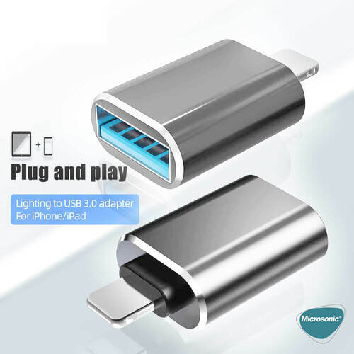 Microsonic Lightning to OTG Adapter Lightning iPhone iPad Dişi USB Dönüştürücü Adaptör Gri