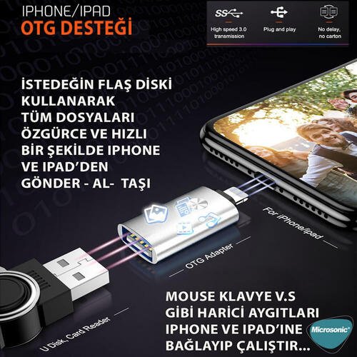 Microsonic Lightning to OTG Adapter Lightning iPhone iPad Dişi USB Dönüştürücü Adaptör Gri