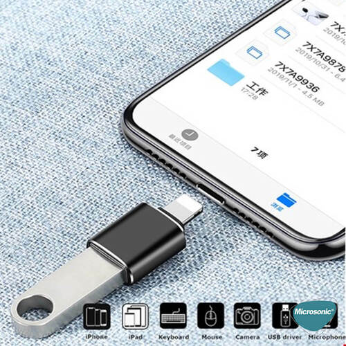 Microsonic Lightning to OTG Adapter Lightning iPhone iPad Dişi USB Dönüştürücü Adaptör Gri