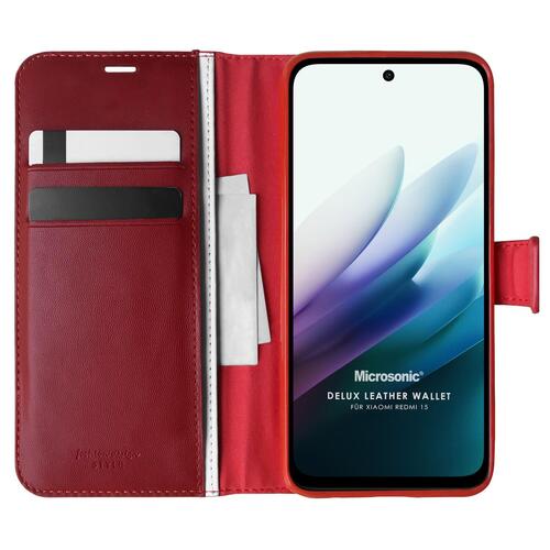Microsonic Xiaomi Redmi 15 Kılıf Delux Leather Wallet Kırmızı