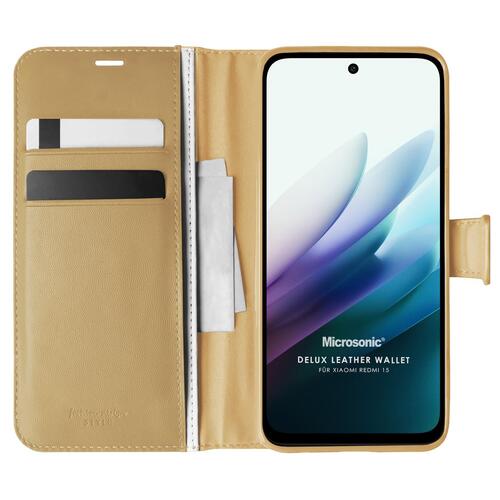 Microsonic Xiaomi Redmi 15 Kılıf Delux Leather Wallet Gold