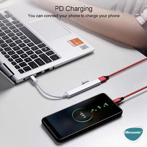 Microsonic Type-C to USB Hub 4 Port Female USB Type-C Dönüştürücü Adaptör Kablo Gri