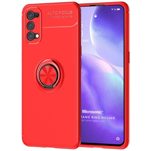 Microsonic Oppo Reno 5 5G Kılıf Kickstand Ring Holder Kırmızı