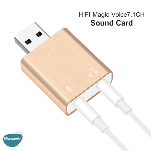 Microsonic USB Sound Card, USB to 3.5mm Kulaklık ve Mikrofon Çevirici Adaptör Gold