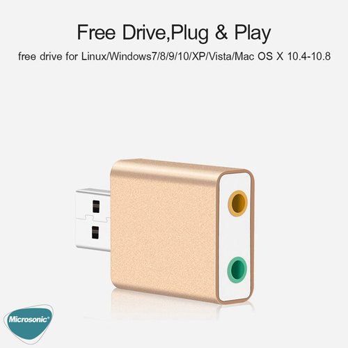 Microsonic USB Sound Card, USB to 3.5mm Kulaklık ve Mikrofon Çevirici Adaptör Gold