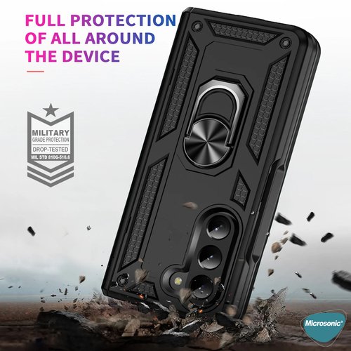 Microsonic Samsung Galaxy Z Fold 6 Kılıf Military Ring Holder Siyah