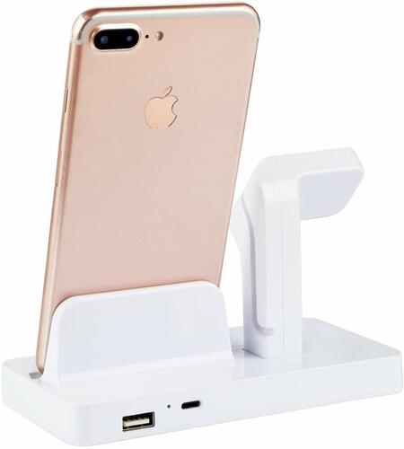 Microsonic Apple Watch ve Lightning 2 in 1 Masaüstü Şarj Standı Dock Beyaz