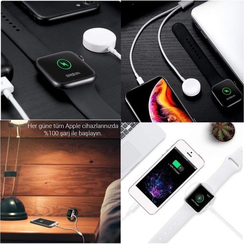 Microsonic Apple Watch ve Lightning 2 in 1 Masaüstü Manyetik Şarj Kablosu Beyaz