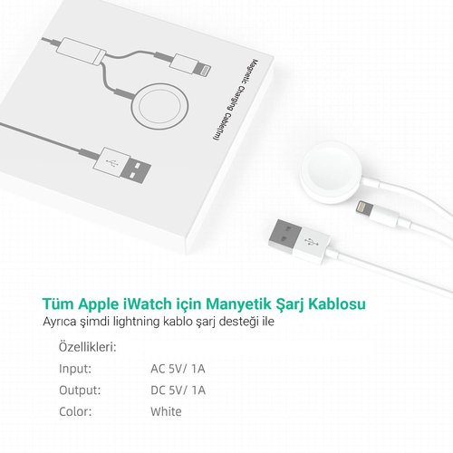 Microsonic Apple Watch ve Lightning 2 in 1 Masaüstü Manyetik Şarj Kablosu Beyaz