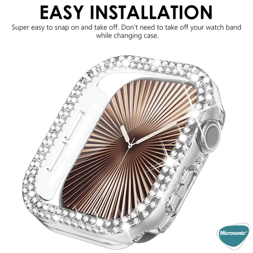 Microsonic Apple Watch Series 11 42mm Kılıf Diamond Taşlı Clear WatchBand Şeffaf