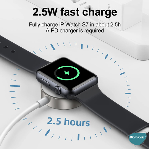 Microsonic Apple Watch Series 11 42mm Masaüstü Manyetik Hızlı Şarj Aygıtı - Type-C Kablosu Beyaz