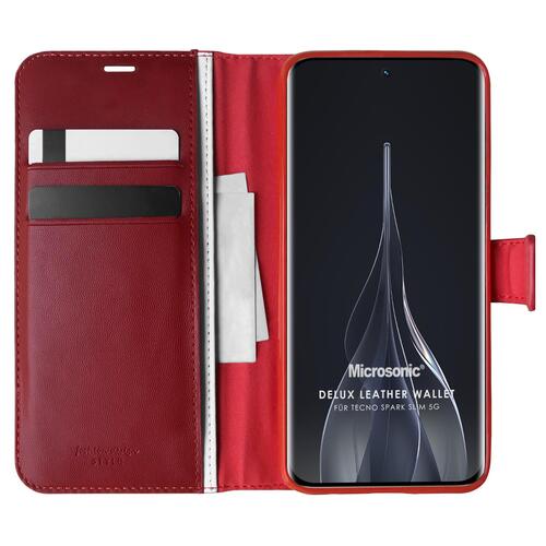 Microsonic TECNO Spark Slim 5G Kılıf Delux Leather Wallet Kırmızı