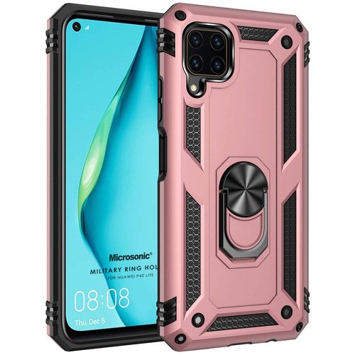 Microsonic Huawei P40 Lite Kılıf Military Ring Holder Rose Gold