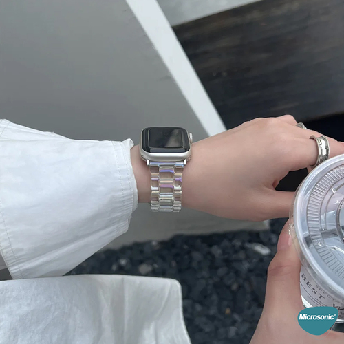 Microsonic Apple Watch SE 3 40mm Kordon Stainless Transparent Clear Çok Renkli