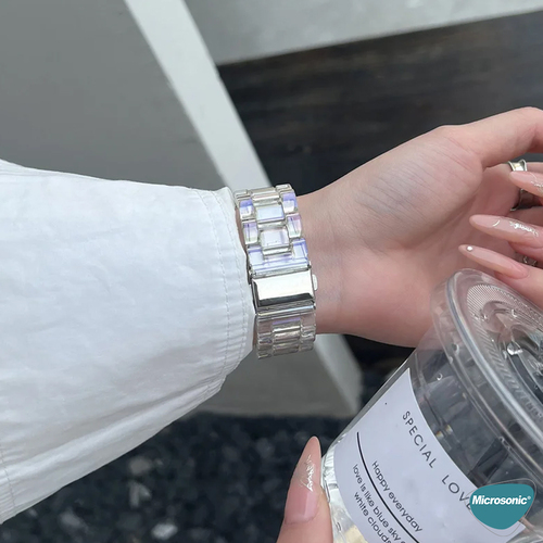 Microsonic Apple Watch SE 3 40mm Kordon Stainless Transparent Clear Çok Renkli