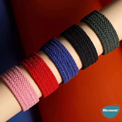 Microsonic Samsung Galaxy Watch 3 45mm Kordon, (Medium Size, 155mm) Braided Solo Loop Band Siyah