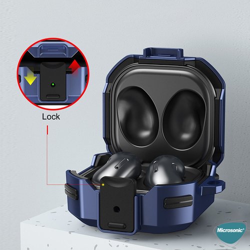 Microsonic Samsung Galaxy Buds Pro Kılıf Darbeye Dayanıklı Sert Koruyucu + Askılık Gold