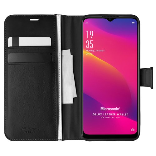 Microsonic Oppo A9 2020 Kılıf Delux Leather Wallet Siyah