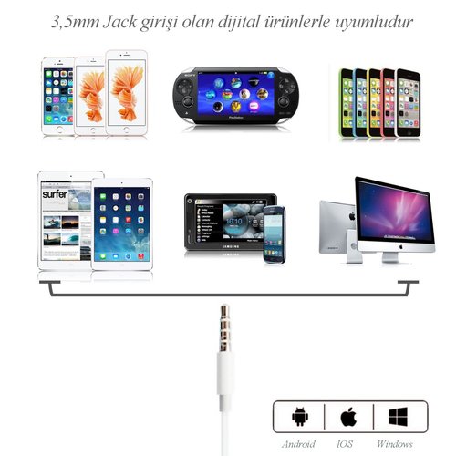 Microsonic iPhone/Android Kumandalı Microfonlu Stereo kulaklık Tüm Modellerle Uyumlu Beyaz