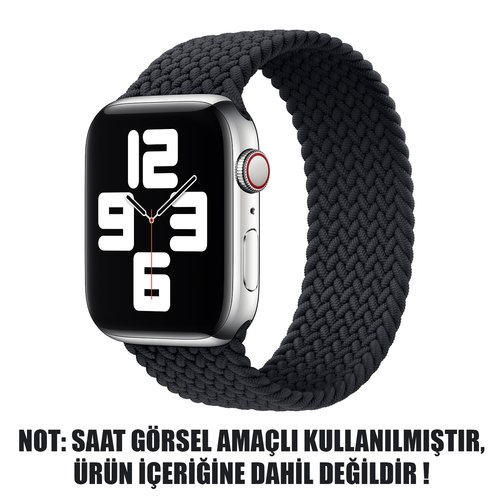 Microsonic Apple Watch Series 5 44mm Kordon, (Medium Size, 147mm) Braided Solo Loop Band Siyah