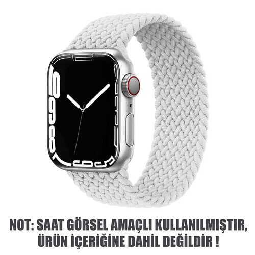 Microsonic Apple Watch Series 8 45mm Kordon, (Large Size, 160mm) Braided Solo Loop Band Beyaz