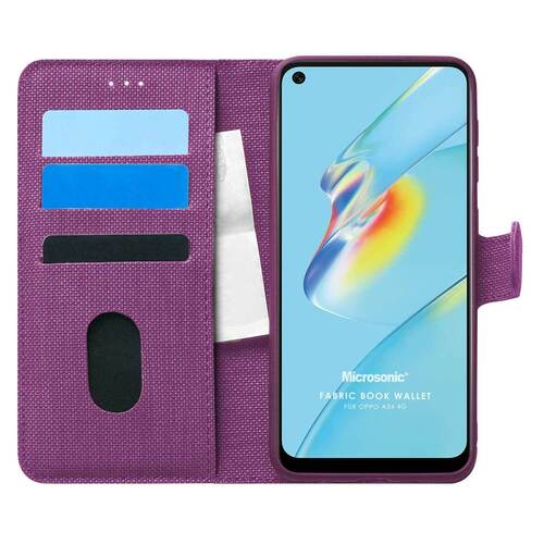 Microsonic Oppo A54 4G Kılıf Fabric Book Wallet Mor