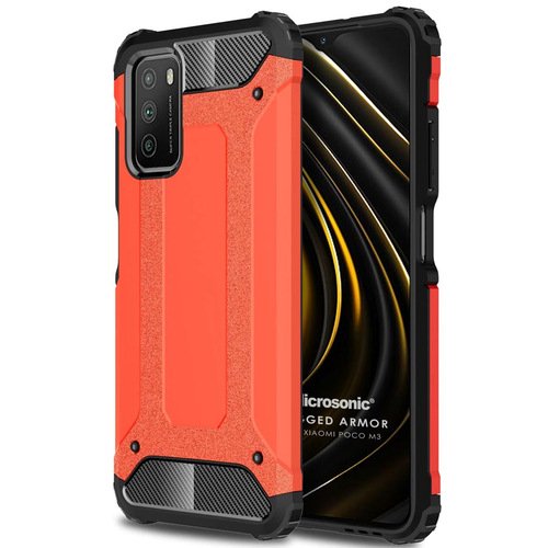 Microsonic Xiaomi Poco M3 Kılıf Rugged Armor Kırmızı