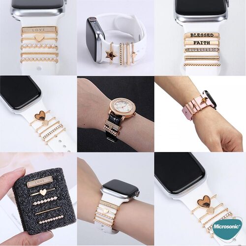 Microsonic Apple Watch SE 3 40mm Kordon Süsü Charm Love Hamsa