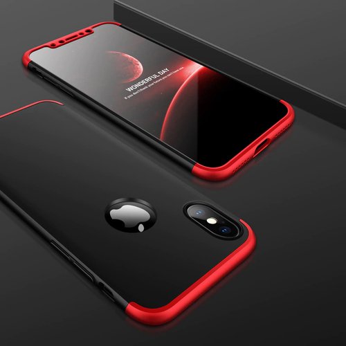 Microsonic Apple iPhone X Kılıf Double Dip 360 Protective Siyah Kırmızı