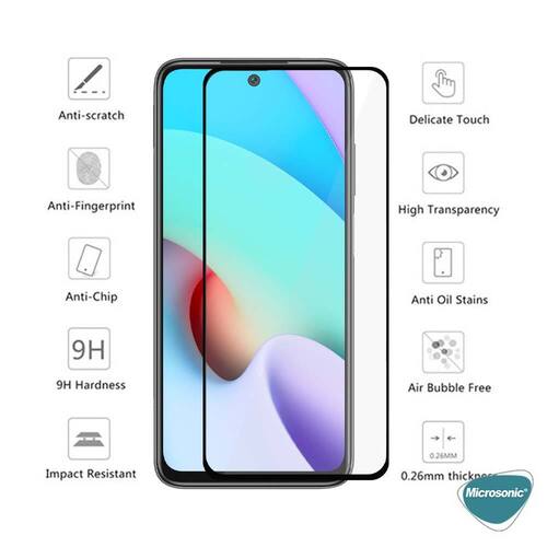 Microsonic Xiaomi Redmi 10 Tam Kaplayan Temperli Cam Ekran Koruyucu Siyah