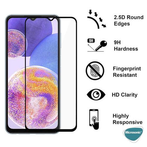 Microsonic Samsung Galaxy A23 Tam Kaplayan Temperli Cam Ekran Koruyucu Siyah
