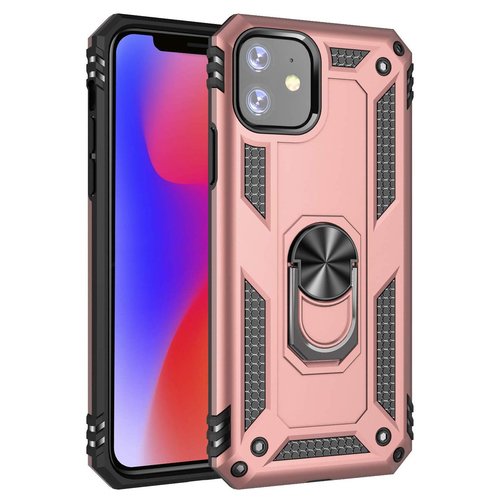 Microsonic Apple iPhone 11 (6.1'') Kılıf Military Ring Holder Rose Gold