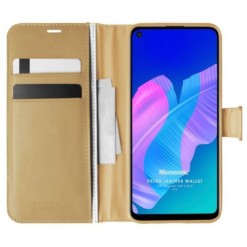 Microsonic Huawei P40 Lite E Kılıf Delux Leather Wallet Gold