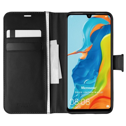 Microsonic Huawei P30 Lite Kılıf Delux Leather Wallet Siyah