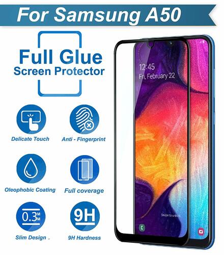 Microsonic Samsung Galaxy A50 Tam Kaplayan Temperli Cam Ekran koruyucu Siyah