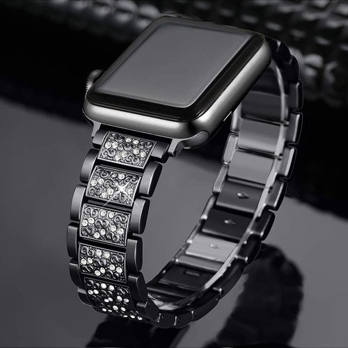 Microsonic Apple Watch Series 6 44mm Metal Dressy Jewelry Kordon Siyah