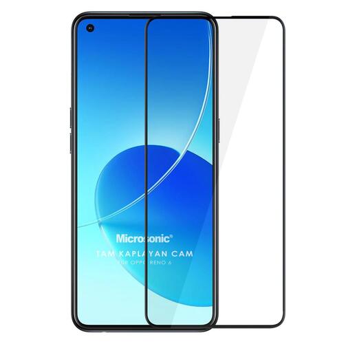 Microsonic Oppo Reno 6 4G Tam Kaplayan Temperli Cam Ekran Koruyucu Siyah