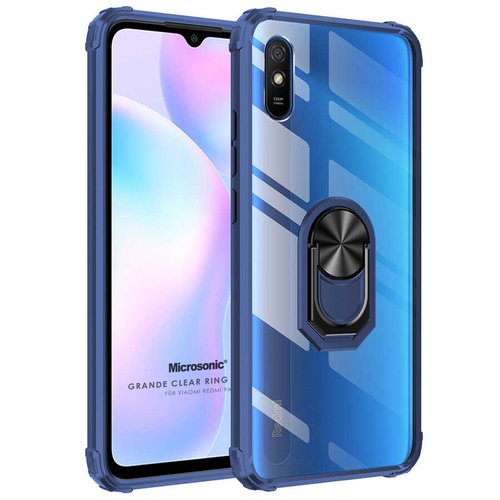 Microsonic Xiaomi Redmi 9A Kılıf Grande Clear Ring Holder Lacivert