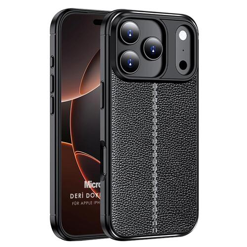 Microsonic Apple iPhone 17 Pro Kılıf Deri Dokulu Silikon Siyah