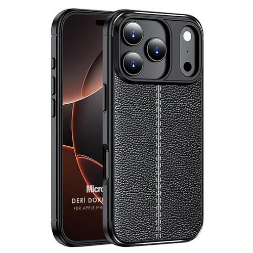 Microsonic Apple iPhone 17 Pro Max Kılıf Deri Dokulu Silikon Siyah