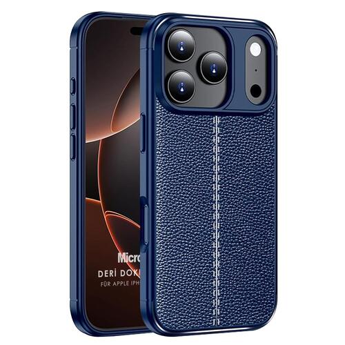 Microsonic Apple iPhone 17 Pro Max Kılıf Deri Dokulu Silikon Lacivert