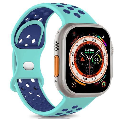 Microsonic Apple Watch Series 11 42mm Kordon Rainbow Band Yeşil Lacivert